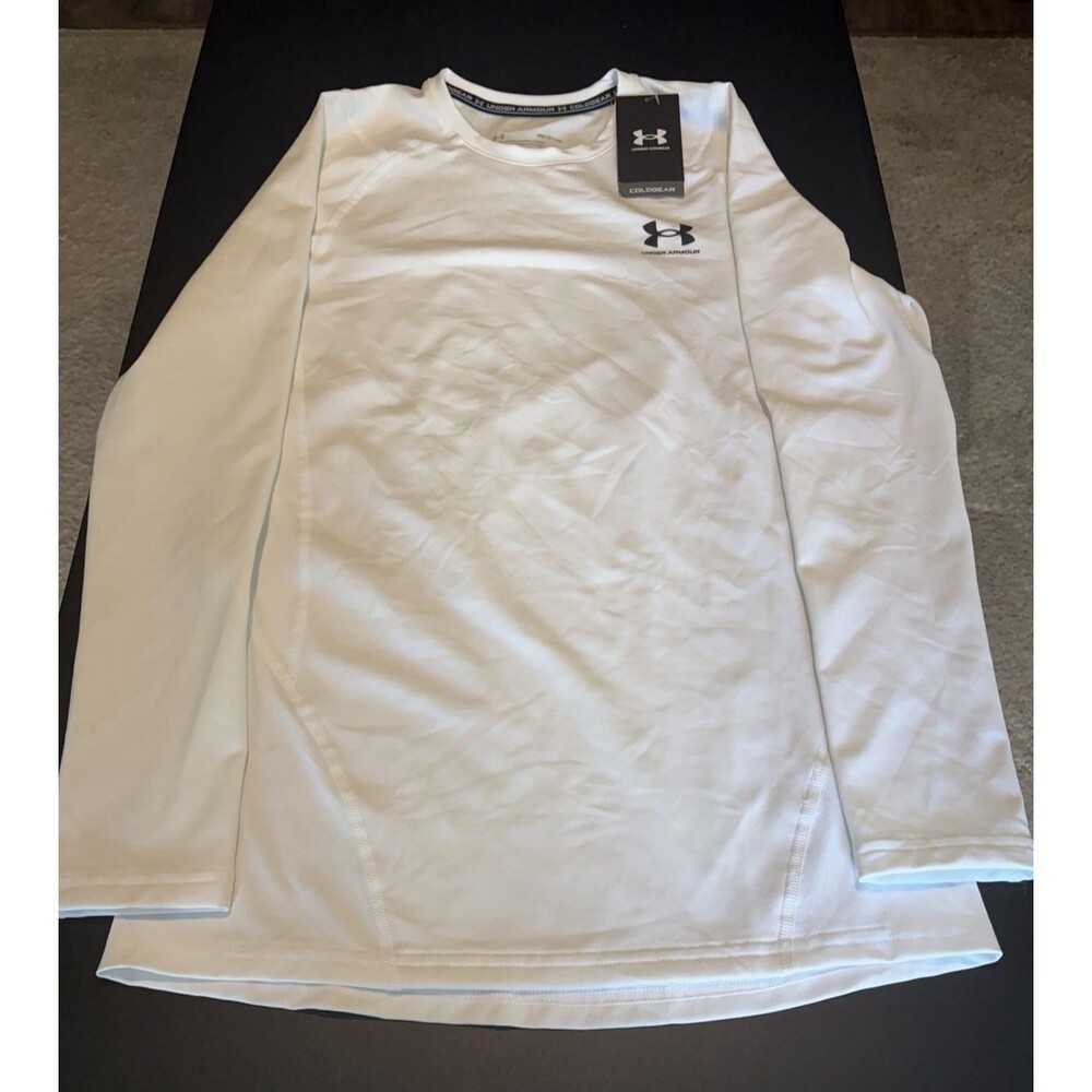 Under Armour ColdGear Fitted Crew Shirt Mens Small White Long Sleeve NWT $55